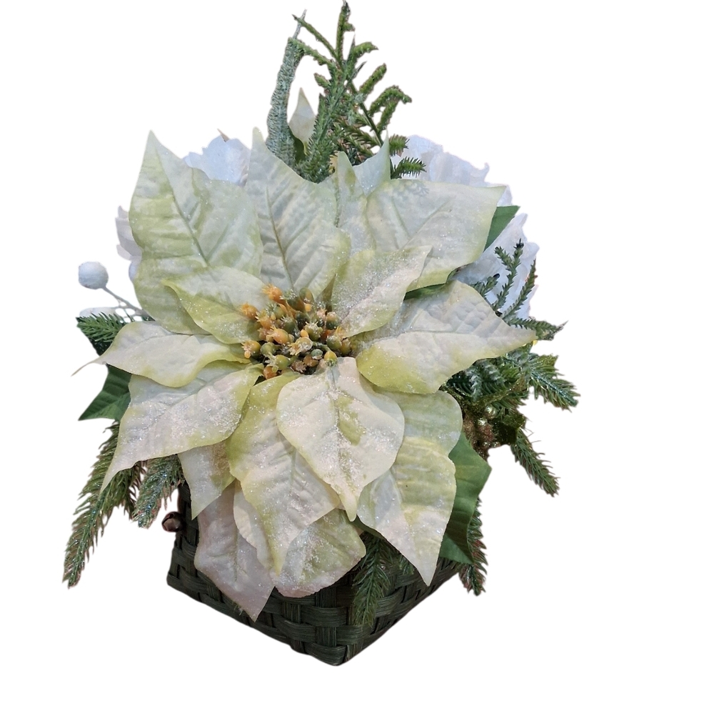 Christmas Floral Arrangement Flower Decor Woven Handled Basket Centerpiece
